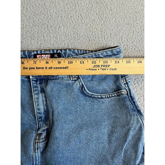 XLove Jean Skirt Medium Asymmetric High Low Slit Midi Mini Denim Grunge 90s Y2K - Picture 7 of 12